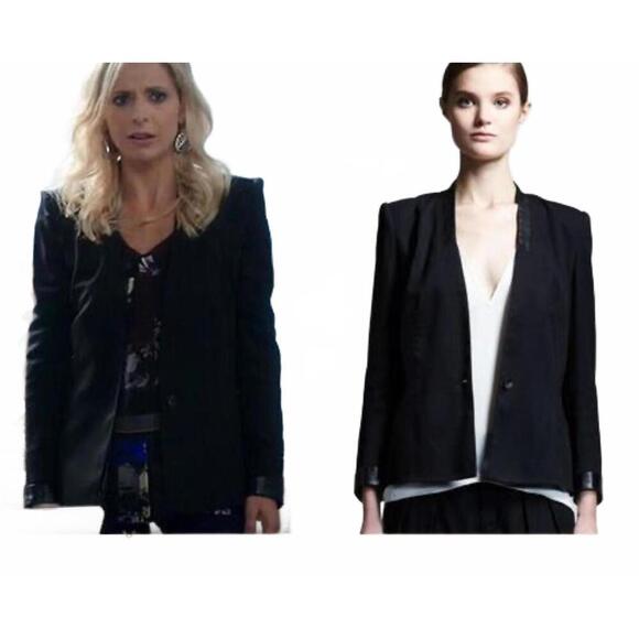 Helmut Lang Silk Mix Blazer with Lamb Leather Trim EUC - Picture 1 of 12